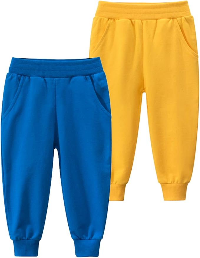 HUAER& Baby Boy's Jogger Pants Dinosaur Car Animal Print Drawstring Elastic Sweatpants 2-Pack