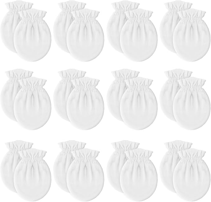 12 Pairs Newborn Baby Mittens, Unisex-Baby No Scratch Mittens, 100% Cotton by Ycvipo