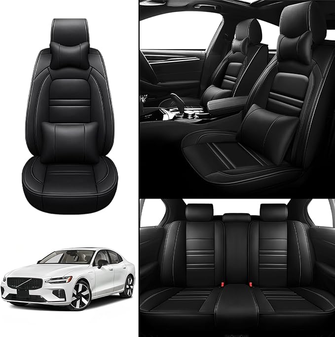 Car Seat Covers for Volvo Car s60 2001-2025 | 5-Seats Seat Covers, Waterproof Seat Protectors, Automotive Seat Covers (Full Set with Pillow,Black)