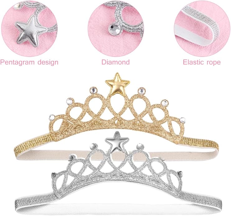 Beaupretty 2PCS Baby Girls Crystal Crown Tiara Hair Belt Headband Soft Headwrap - Image 3