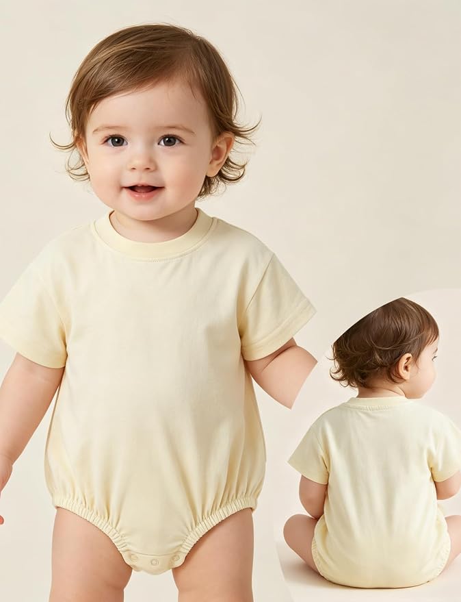 Baby Bubble Onesie Romper 100% Organic Cotton Clothes Short Sleeve Summer Solid - Image 2
