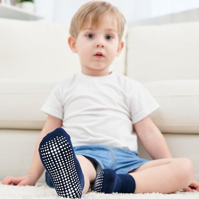 Zaples Baby Non Slip Grip Ankle Socks with Non Skid Soles for Infants Toddlers Kids Boys Girls