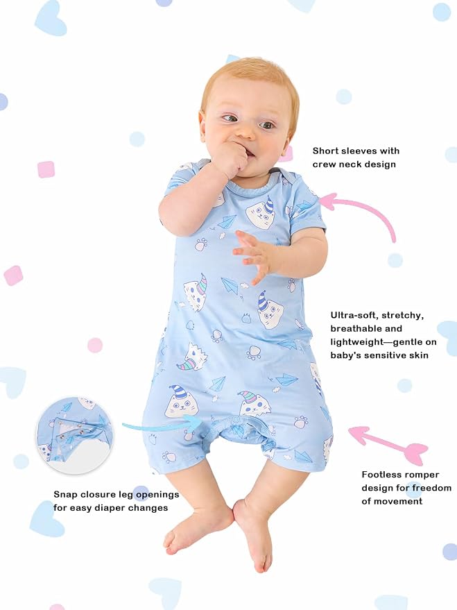 GUISBY Baby Rayon Romper Pajamas, 0-24M | Silky Soft Feel，Snap Closure，Footless - Image 2