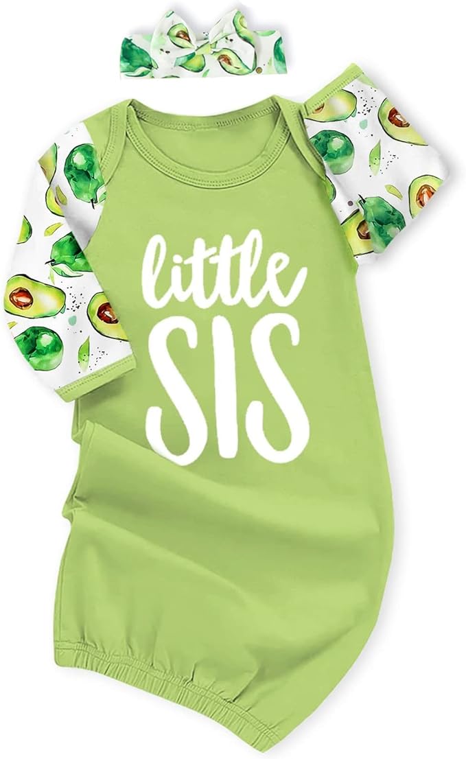 AMAWMW Newborn Baby Girl Little Sister Sleeper Gown Stripe Long Sleeve by AMAWMW