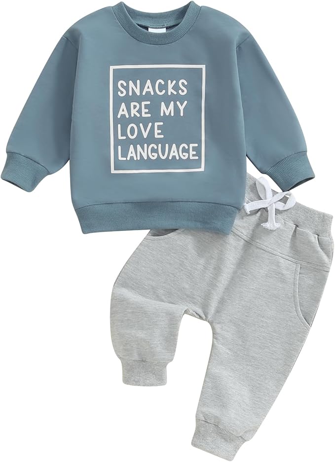 Toddler Baby Boy Fall Winter Outfit Long Sleeve Letter Print Sweatshirts and Jogger Pants Infant Boy Clothes