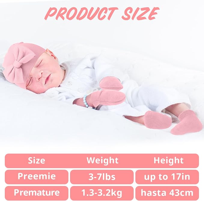 Toulite 4 Pack Preemie Baby Hats Mittens and Socks Set Premature Newborn Baby - Image 2