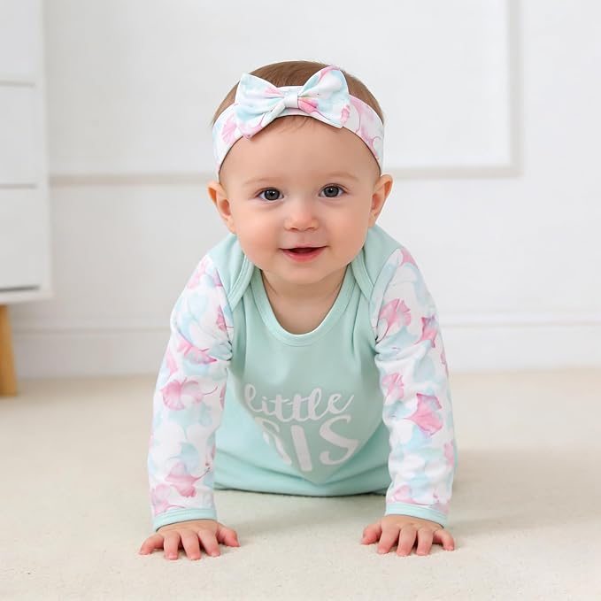 AMAWMW Newborn Baby Girl Little Sister Sleeper Gown Stripe Long Sleeve - Image 4