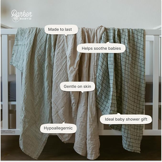 Parker Baby Co. Soft Muslin Baby Swaddle Blankets, 3 Pack - Image 5