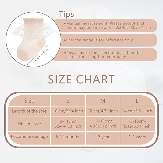 Baby Girls Socks with Bow Infant Breathable Mesh Ruffle Lace Sock - Image 7