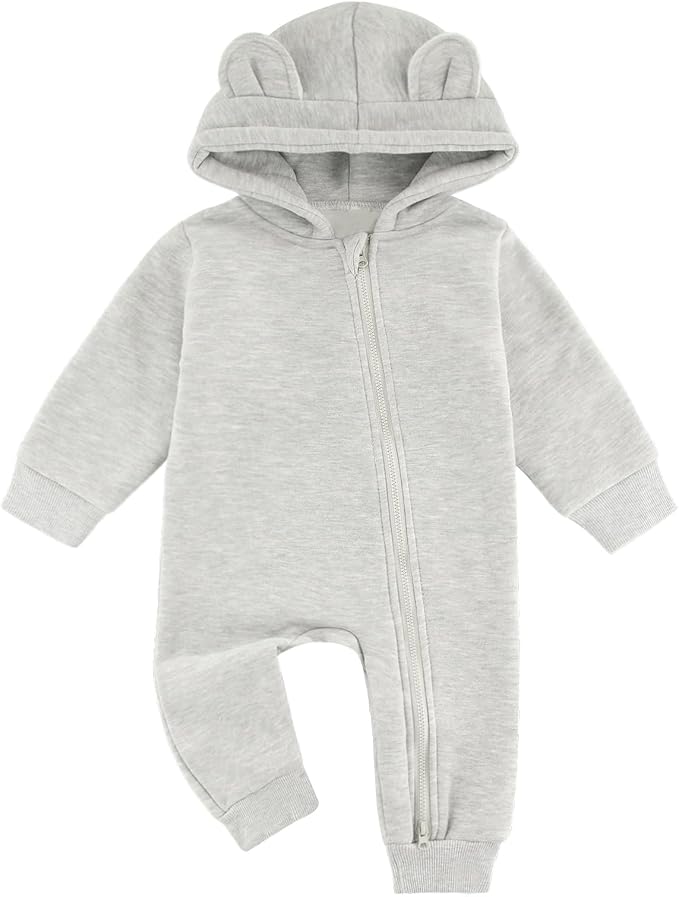 Baby Jumpsuit Hoodie Romper Zipper Long Sleeve One Piece Outfits Warm Clothes by GLEAMINGGRAIN