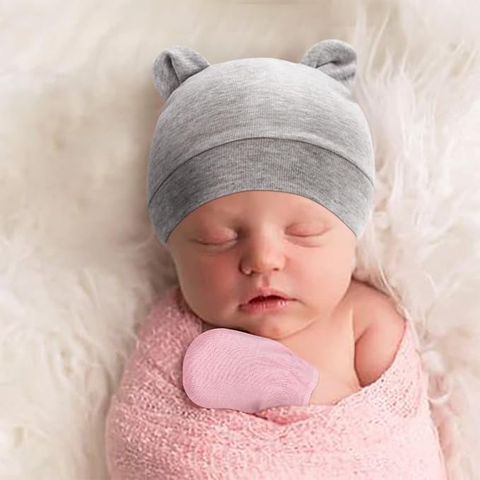 BQUBO Newborn Girls Hats Baby Hat and Mittens Set Infant Caps Bow Hospital - Image 9