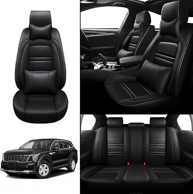 Car Seat Covers for kia Sorento 2003-2025 | 5-Seats Seat Covers, Waterproof Seat Protectors, Automotive Seat Covers (Full Set with Pillow,Black)