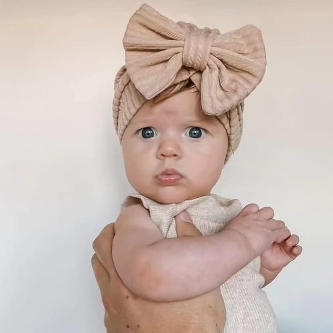Baby Girls Hair Bow Turban Hat 6PCS Set, Top Bowknot Head Wrap Beanie India Caps - Image 4