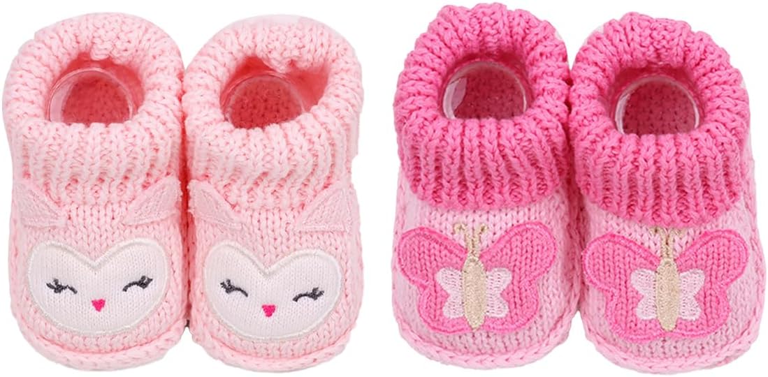 2 Pairs Baby Booties Newborn First Walkers Cozy Shoes Warm Knit Soft Booties by Unknown