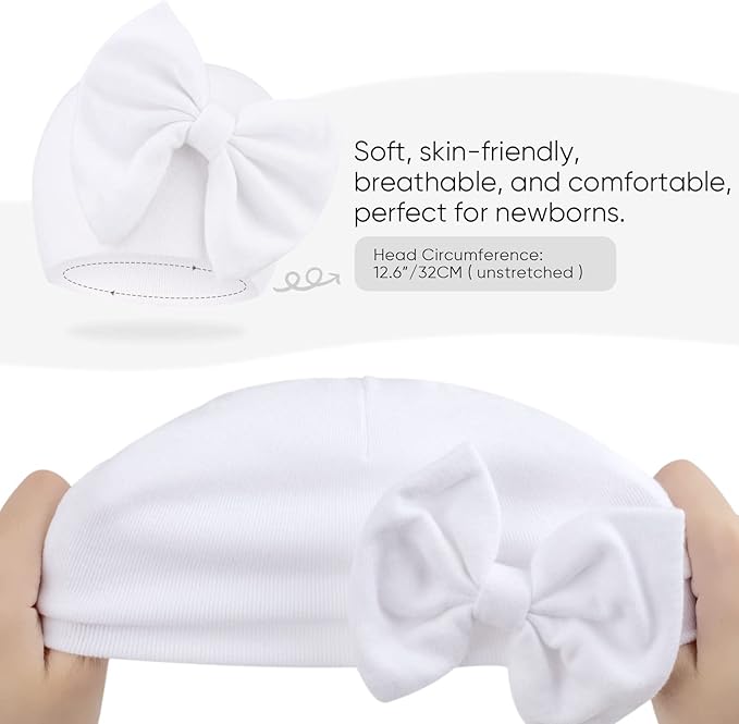 Newborn Baby Hats and Mittens Set Infant Bow Beanie Cap Toddler Gloves Newborn - Image 3