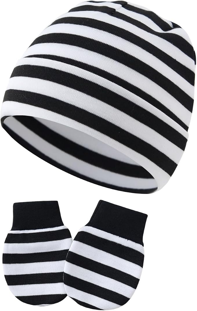 Newborn Hats Mittens Set Cute Baby Girls Boys Cotton Beanie hat Gloves by Wxllzlife