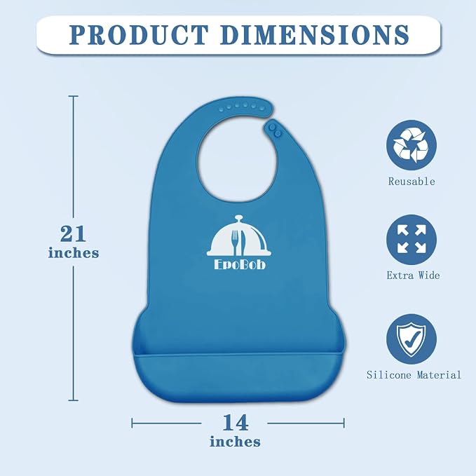 Silicone Adult Bibs with Crumb Catcher, Washable and Adjustable Adult Bibs - Image 3