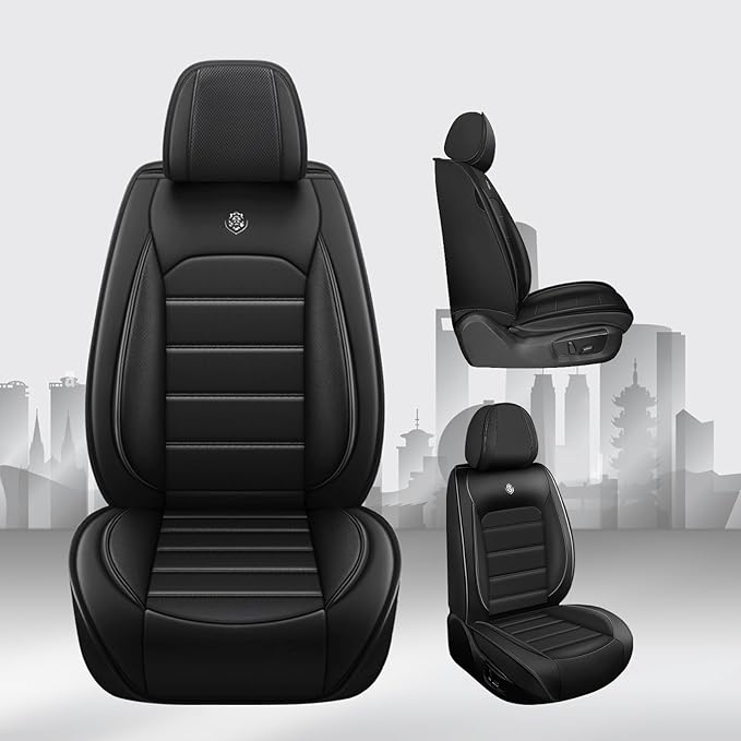 JOJ Car Seat Cover Fit for Toyota Highlander 2001-2025,7 Seat Car Seat Cover,No-Slip Waterproof Breathable Faux Leather Automotive Seat Covers Auto Interior Covers,Full Set,Black