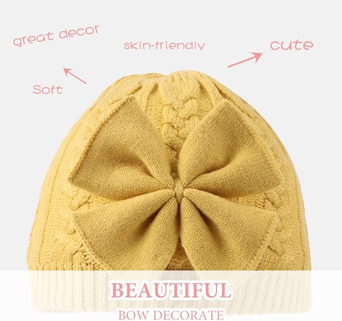 JANGANNSA Winter Warm Knitted Baby Hat for Girls Cotton Lined Infant Toddler Hat Autumn Cute Bow Classic Girls Beanie 0-6Y