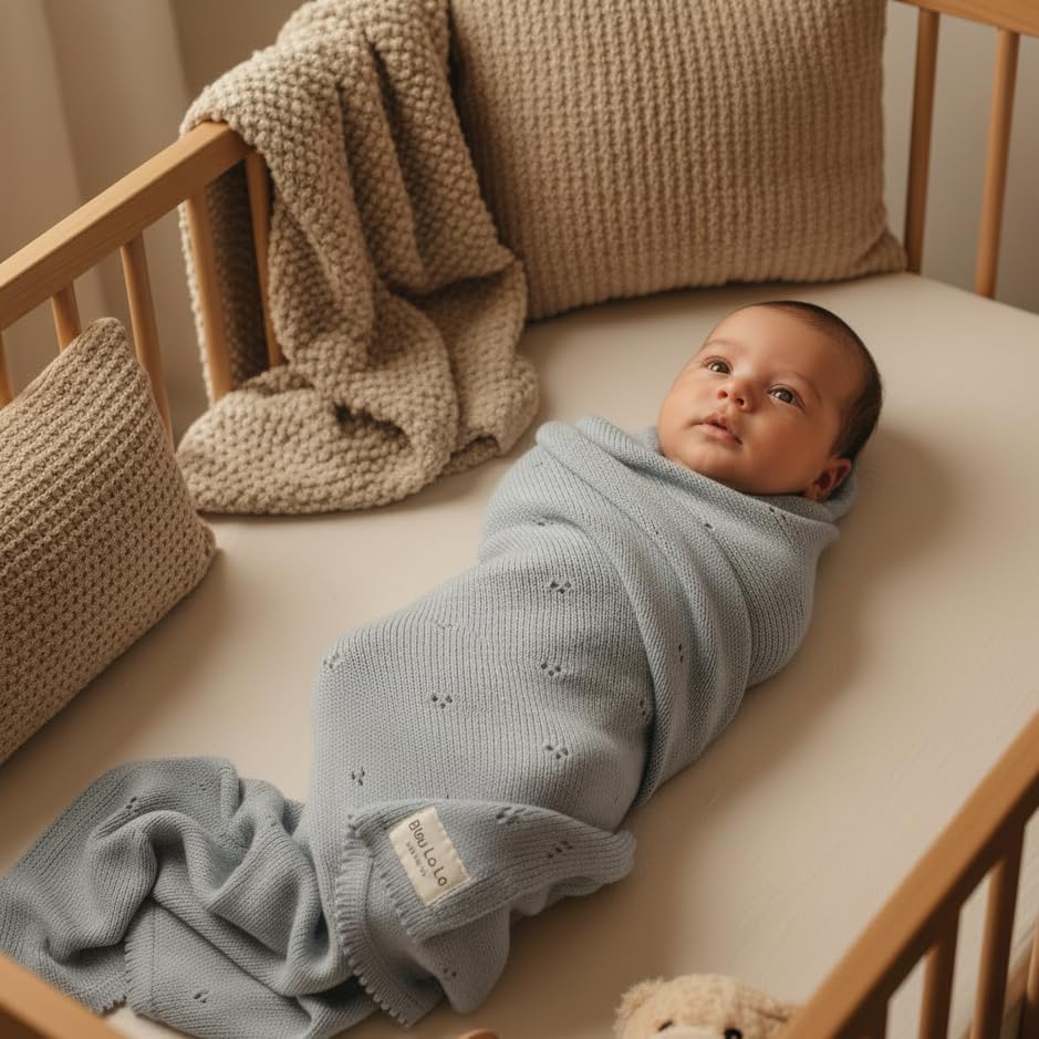 100% Luxury Organic Cotton Pointelle Knit Baby Quilt Blanket - Image 4