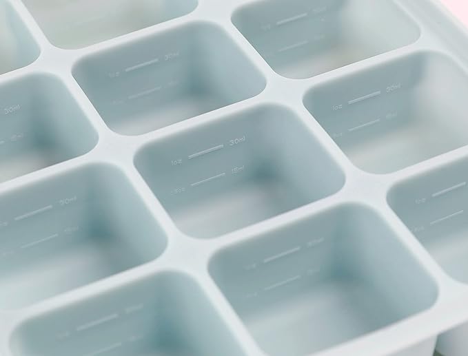 Baby Food Storage Silicone Cubes with Clip-On Lid Freezer Tray Baby Food Soups Purees Ice Safe Design Made in Korea (12cubes 1.5oz, Sand Beige Set OF2)