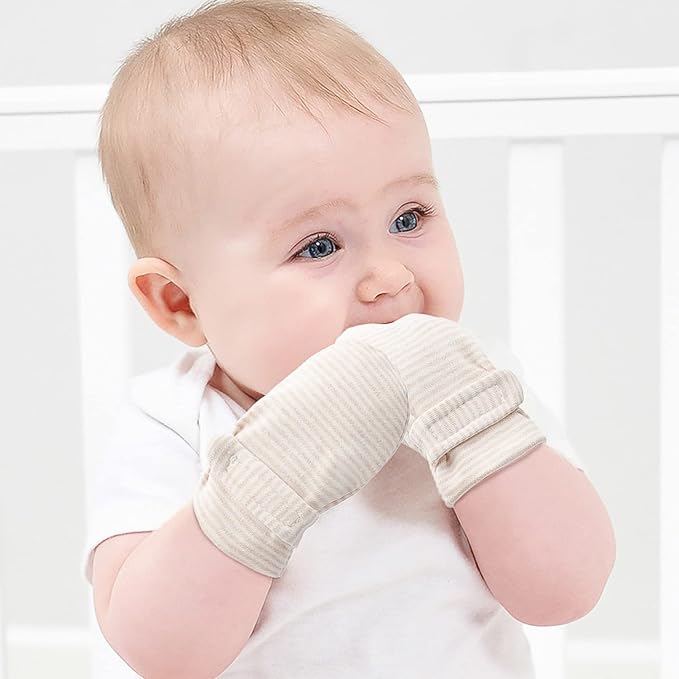 Newborn Baby No Scratch Mittens Stay On, 100% Cotton Breathable, Adjustable - Image 4