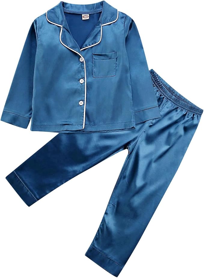 Kids Baby Girl Boy Satin Pajamas Set Button Down Sleep Shirt Top+Long Pants by SAYOO-Alljustforkids
