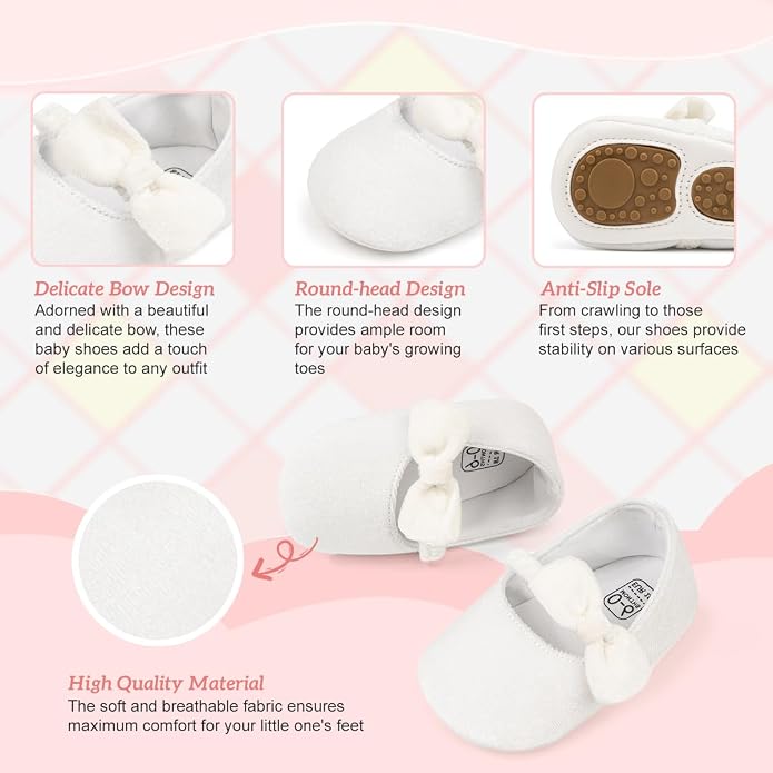 KIDSUN Infant Baby Girls Mary Jane Shoes Non-Slip Rubber Sole Ballet Slippers - Image 4