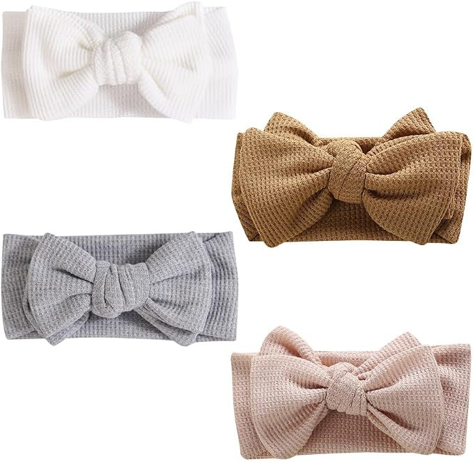 4 Pcs Baby Girl Headband Infant Big Bow Headbands Soft Elastic Newborn Headwrap by UUYYEO