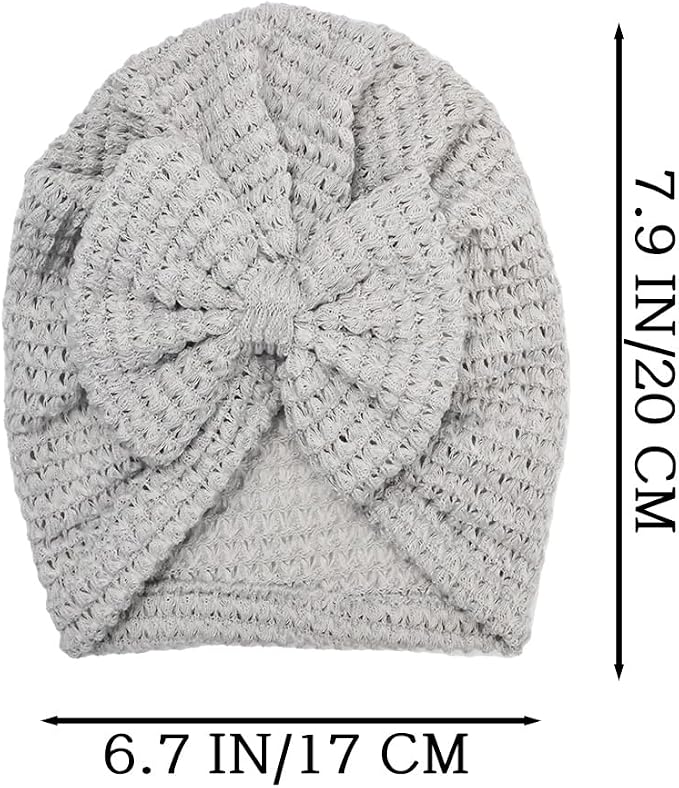 Baby Girls Hair Bow Turban Hat 6PCS Set, Top Bowknot Head Wrap Beanie India Caps - Image 4
