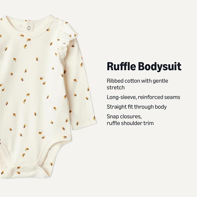 Amazon Essentials Baby Girls' Long-Sleeved Ruffle Bodysuits - Image 2