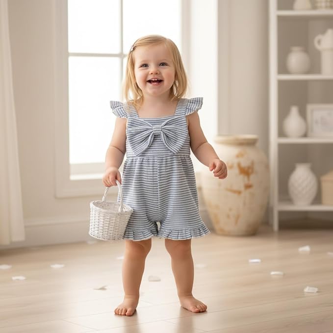 Little Girl Romper Toddler Overalls Summer Bow Jumpsuit Boho Outfit 6M-5T - Image 5