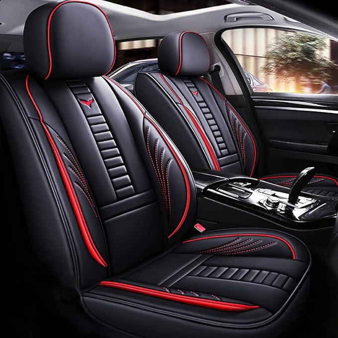 Auto Front Seat Covers fir for Suzuki 1999-2025 95% Models, 3D Front Split Bench Protection Compatible with Side Airbag Black & Red Line