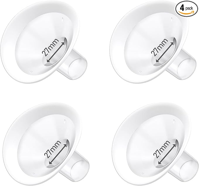 4pc 27mm Oval Flanges Shields Built-in Soft Edges Compatible with Medela/Lansionh Pumps, Replacement Parts for Pump in Style, Symphony, Swing Maxi, Harmony and Personalfit Flex Connector