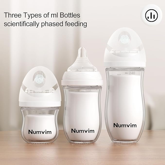 Natural Glass Baby Bottle Gentle & Extra Slow Flow, Newborn Breastfeeding Bottle with Anti Colic Nipple for 0 Months Babies, Includes SS Nipples(3Oz, 2 Packs)