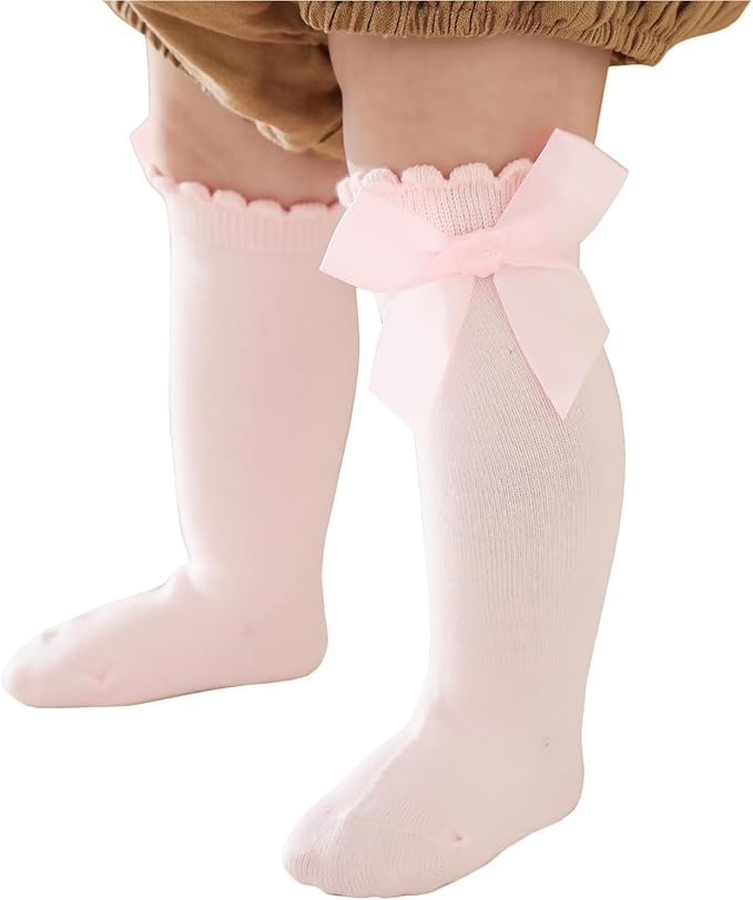 Baby Knee High Socks Newborn Ruffle Bow Socks Infant Long Sock Toddler Girls by Unknown
