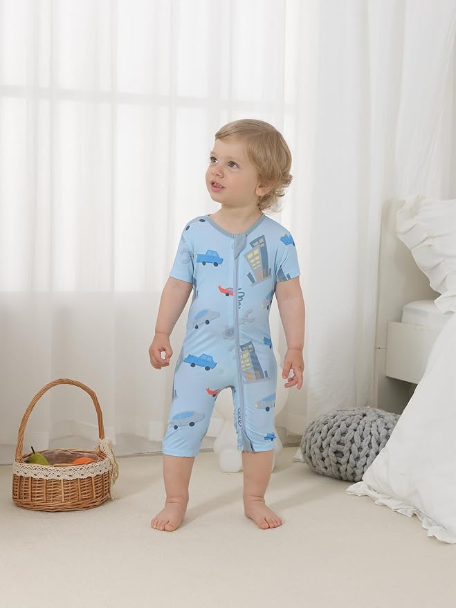 GUISBY Baby Rayon of Bamboo Short Sleeve Footless Zipper Romper 2 Pack | Soft - Image 6