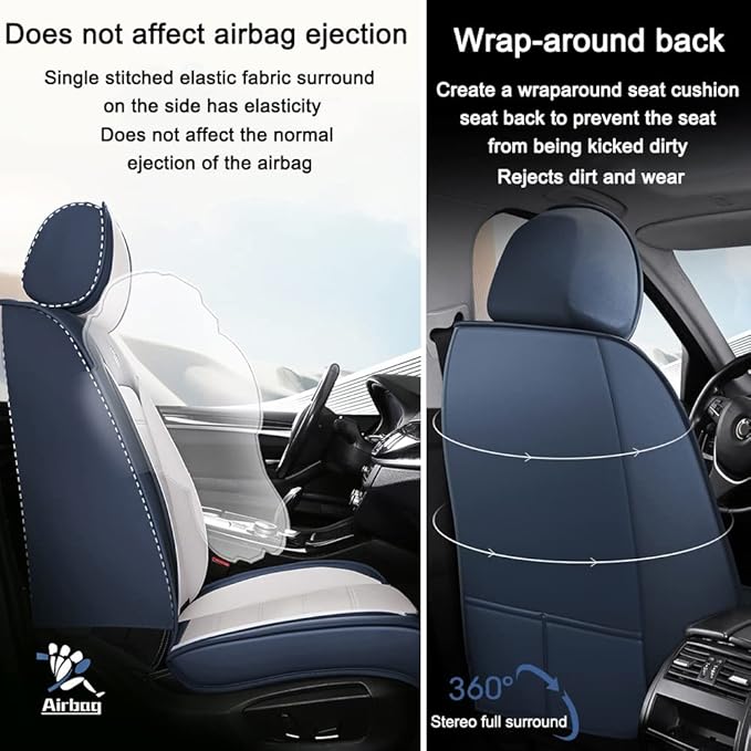 Leather Seat Cover for Ford Edge 2010-2026,Waterproof Soft Seat Covers,Interior Accessories Seat Covers Cushion Vehicle Protector Airbag Compatible(Blue&White,Full Set)