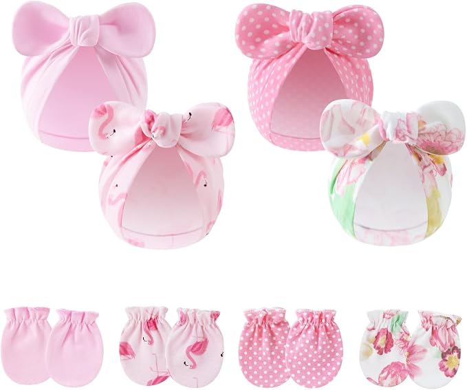LIDHAY 4PCS Newborn Baby Hospital Hats Beanie Bow Infant Caps Cotton Preemie by LIDHAY