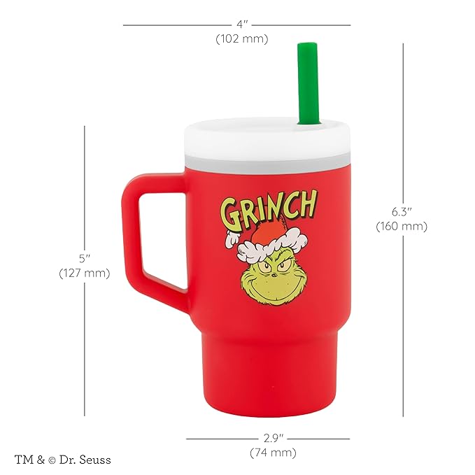 Infantino My 1st Tumbler, Silicone Sippy Cup with Straw & Handle, Spill-Resistant Baby Cup for On-the-Go, BPA-Free Transition Bottle, Grinch Red