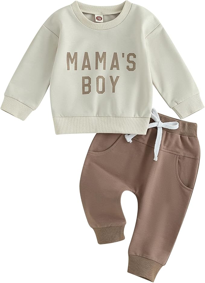 Toddler Baby Boy Clothes Solid Color Long Sleeve Crewneck Sweatshirt Top Casual Pants Set 2Pcs Fall Winter Outfits