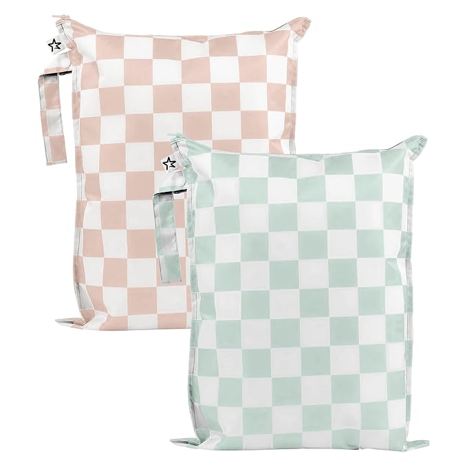 Tiny Twinkle Wet Dry Bag – 2 Pack Reusable Waterproof & Mess Proof Wet Bags for Swimsuits & Travel, Baby Towels & Beach Essentials,a Diaper Bag Must-Have(Unisex Checkers)