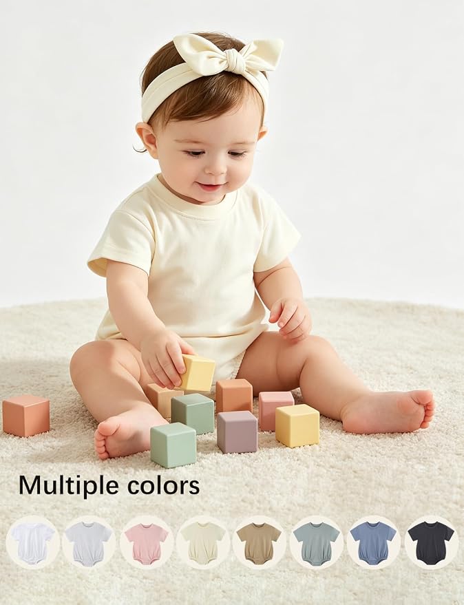 Baby Bubble Onesie Romper 100% Organic Cotton Clothes Short Sleeve Summer Solid - Image 6