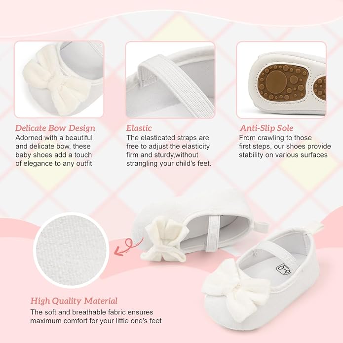 KIDSUN Infant Baby Girls Mary Jane Shoes Non-Slip Rubber Sole Ballet Slippers - Image 3