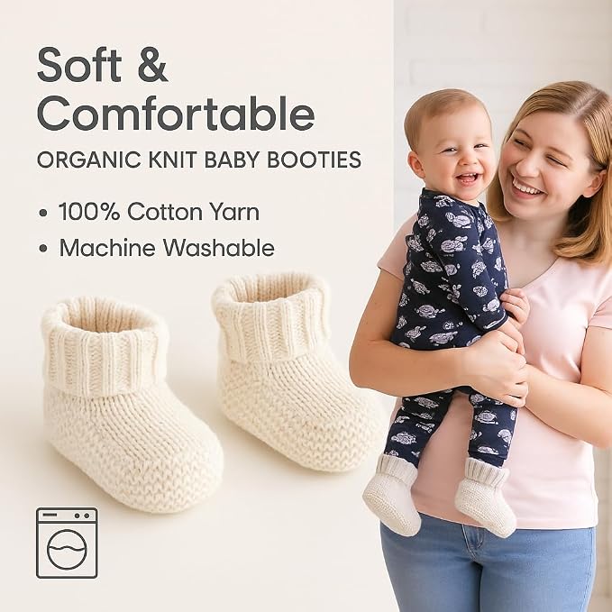 Kitikate Organic Knit Baby Booties – 100% Cotton Yarn, Soft & Comfortable - Image 2