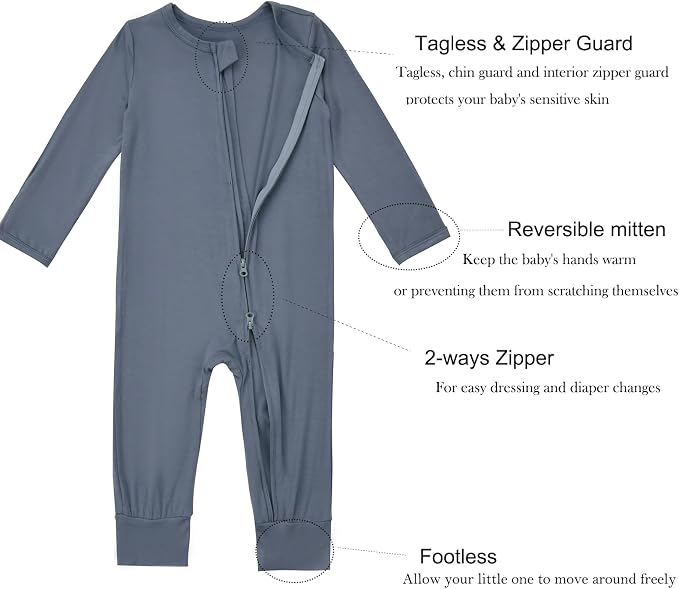 Aablexema Unisex Rayon of Bamboo Baby Footless Pajamas Romper - Image 5