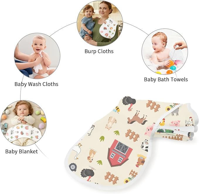 6 Pack Farm Burp Cloths Baby Boys Girls - Image 6