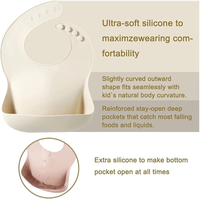 PandaEar Set of 3 Silicone Baby Bibs Waterproof, 10-72 Months - Image 5