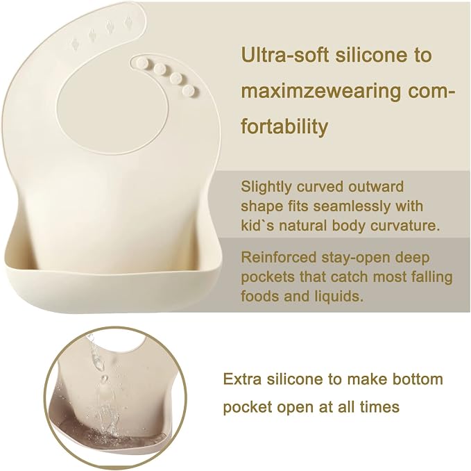PandaEar Set of 3 Silicone Baby Bibs, Waterproof Soft Adjustable Bibs - Image 4