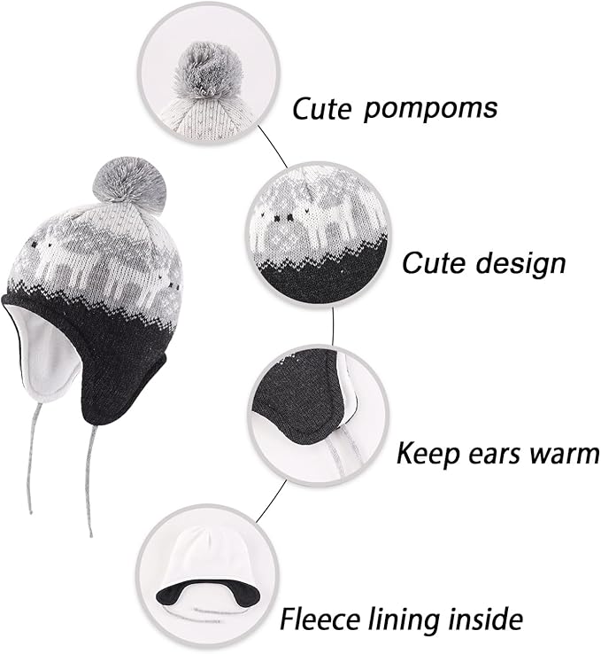 LANGZHEN Toddler Kids Infant Winter Hat,Earflap Knit Warm Cap Fleece Lined Beanie for Baby Boys Girls